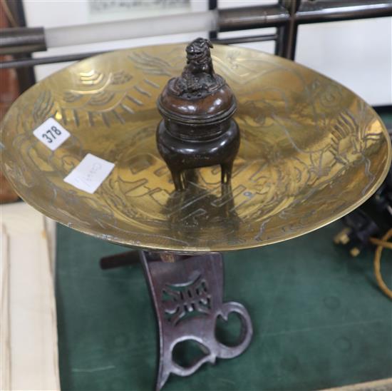 A Chinese dish on stand and a censer